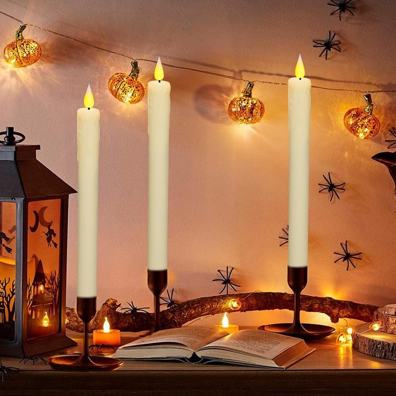 KSWING Upgraded Real Wax LED Flameless Taper Candles with Remote, 2 PCS Ivory Dripping Candlesticks Battery Operated 3D Flickering - 9.6" Long Realistic Fake Candle Sticks for Home/Wedding/Xmas Decor - Image 4